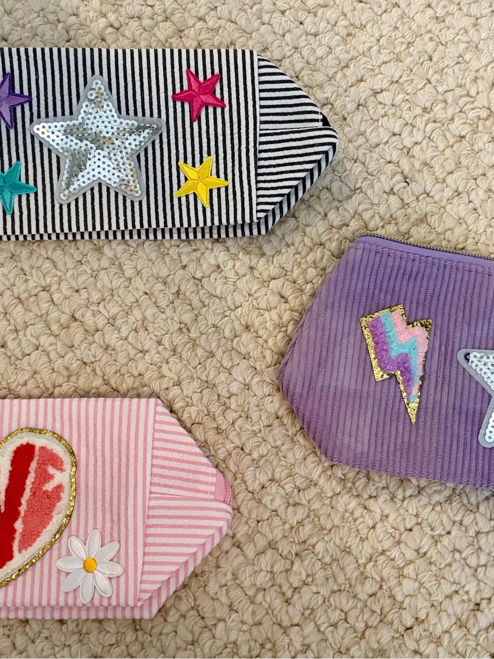 Girls' Purple Corduroy Star & Lightning Patch Kids Pouch